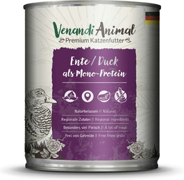 Produktbild von Venandi Animal Monoprotein 800g Katzennassfutter 6 x 800 Gramm Ente