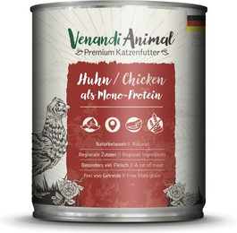 Produktbild von Venandi Animal Monoprotein 800g Katzennassfutter Sparpaket 12 x 800 Gramm Huhn