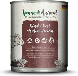 Produktbild von Venandi Animal Monoprotein 800g Katzennassfutter Sparpaket 12 x 800 Gramm Rind
