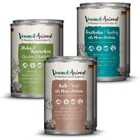 Produktbild von Venandi Animal Premium Nassfutter für Katzen Probierpaket II Huhn Kaninchen Kalb Truthahn - 6 x 400 g