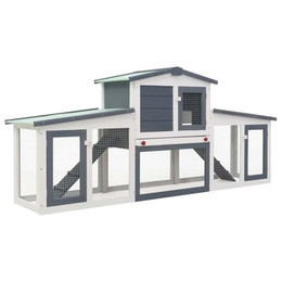 Produktbild von vidaXL Großer Kaninchenstall Grau und Weiß 204 x 45 x 85 cm Holz