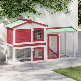 Produktbild von vidaXL Großer Kaninchenstall Rot und Weiß 145 x 45 x 85 cm Holz