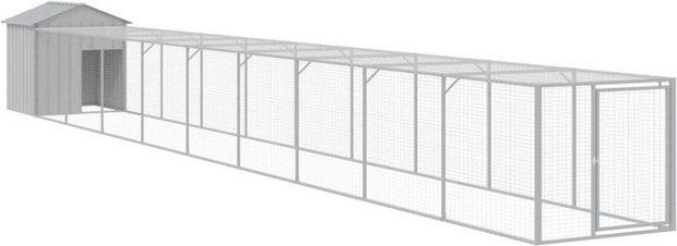 Produktbild von vidaXL Hühnerstall mit Auslauf Hellgrau 117x1017x123 cm verzinkter Stahl