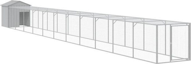 Produktbild von vidaXL Hühnerstall mit Auslauf Hellgrau 117x1221x123 cm verzinkter Stahl