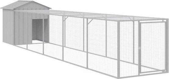 Produktbild von vidaXL Hühnerstall mit Auslauf Hellgrau 117x609x123 cm verzinkter Stahl