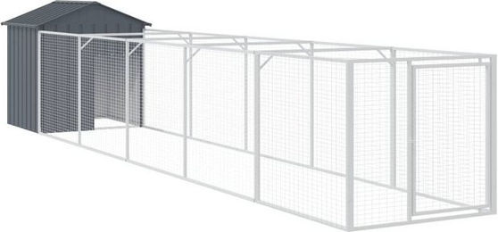 Produktbild von vidaXL Hundehütte mit Auslauf Anthrazit verzinkter Stahl