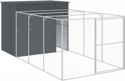 vidaXL Hundehütte mit Auslauf aus verzinktem Stahl Anthrazit – Bild 1 von 5