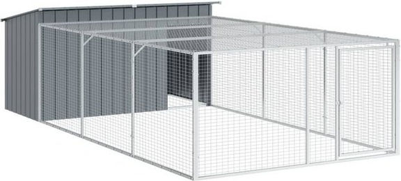 Produktbild von vidaXL Hundehütte mit Auslauf aus verzinktem Stahl Anthrazit