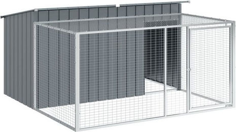 Produktbild von vidaXL Hundehütte mit Auslauf aus verzinktem Stahl Anthrazit