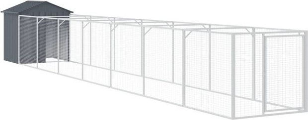 Produktbild von vidaXL Hundehütte mit Auslauf aus verzinktem Stahl Anthrazit