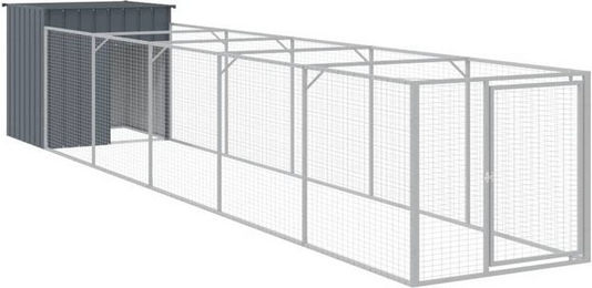 Produktbild von vidaXL Hundehütte mit Auslauf aus verzinktem Stahl Anthrazit
