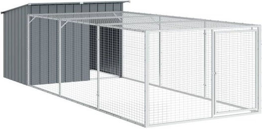 Produktbild von vidaXL Hundehütte mit Auslauf aus verzinktem Stahl Anthrazit