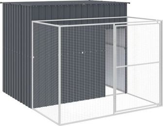 Produktbild von vidaXL Hundehütte mit Auslauf aus verzinktem Stahl Anthrazit