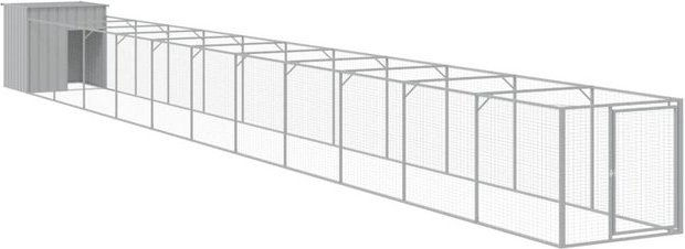 Produktbild von vidaXL Hundehütte mit Auslauf Hellgrau 110x122x110 cm Verzinkter Stahl