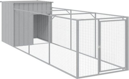 Produktbild von vidaXL Hundehütte mit Auslauf Hellgrau 110x405x110 cm verzinkter Stahl