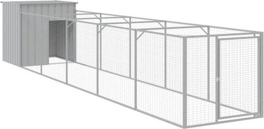 Produktbild von vidaXL Hundehütte mit Auslauf Hellgrau 110x609x110 cm Verzinkter Stahl