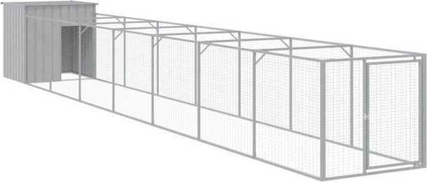 Produktbild von vidaXL Hundehütte mit Auslauf Hellgrau 110x813x110 cm verzinkter Stahl