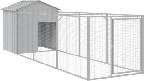 Produktbild von vidaXL Hundehütte mit Auslauf Hellgrau 117x405x123 cm verzinkter Stahl
