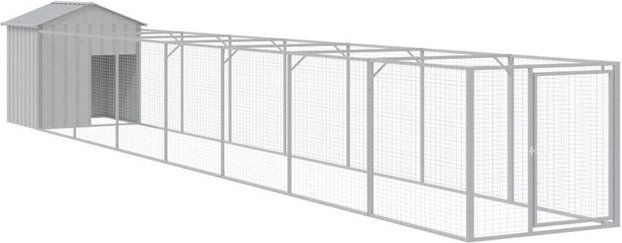 Produktbild von vidaXL Hundehütte mit Auslauf Hellgrau 117x813x123 cm Verzinkter Stahl