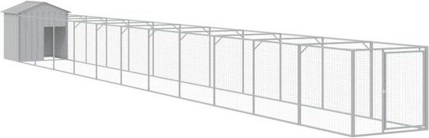 Produktbild von vidaXL Hundehütte mit Auslauf Hellgrau verzinkter Stahl