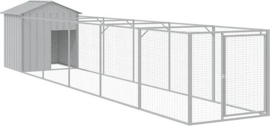 Produktbild von vidaXL Hundehütte mit Auslauf Hellgrau verzinkter Stahl