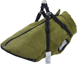 Produktbild von vidaXL Hundemantel mit Geschirr Wasserdicht Armeegrün