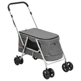 vidaXL Hundewagen Faltbar Grau 100x49x96 cm Leinenstoff – Bild 1 von 9