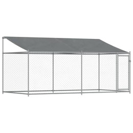 Produktbild von vidaXL Hundezwinger mit Dach und Tür Grau 4x2x2 m Verzinkter Stahl