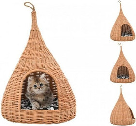 Produktbild von vidaXL Katzenhaus mit Kissen Naturweide Tipi