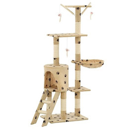 Produktbild von vidaXL Katzenkratzbaum Sisal 138 cm Beige mit Pfoten-Aufdruck
