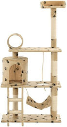 Produktbild von vidaXL Katzenkratzbaum Sisal 140 cm Beige mit Pfoten-Aufdruck