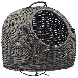 Produktbild von vidaXL Katzentransporter aus Naturweide Grau 60x45x45 cm