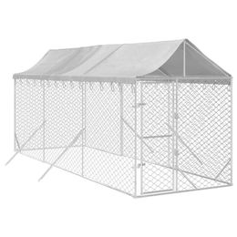 vidaXL Outdoor-Hundezwinger mit Dach silbern verzinkter Stahl – Bild 1 von 4