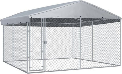 Produktbild von vidaXL Outdoor-Hundezwinger mit Überdachung Grau 382x382x225 cm