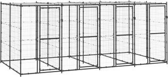VidaXL Outdoor-Hundezwinger Stahl mit Dach schwarz 4,4 m, 2,2 m, 1,8 m – Bild 1 von 3