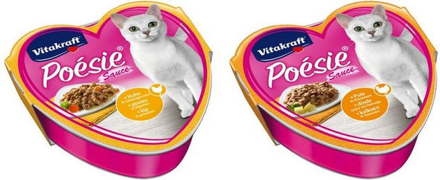 Vitakraft Katzenfutter Poesie, 15x Huhn und Gartengemüse + 15x Pute in Käsesauce, Alleinfuttermittel für: Katzen – Bild 1 von 3