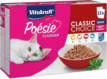 Produktbild von Vitakraft Poésie Classique Nassfutter Katze in Sauce mit Huhn, Truthahn, Rind und Lachs - 12 x 85 g