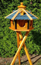Produktbild von Vogelhaus aus Holz wetterfest mit Ständer (Größe L, Blau)
