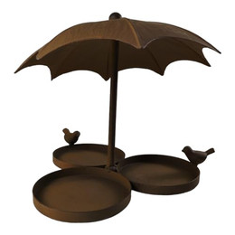 Produktbild von Vogelhaus Futterstation Vögel Wassertränke mit drei Futterplätzen aus Metall in Rostoptik