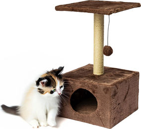 Valle Verde Kratzbaum für Katzen mit Katzenhaus, Spielball und Kratzsäule, Braun, 30 x 30 x 53 cm – Bild 1 von 3