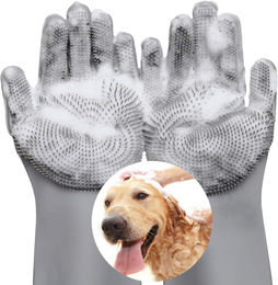 VavoPaw Silikon Fellpflege Handschuhe Bürste zur Enthaarung und Massage in Grau – Bild 1 von 6