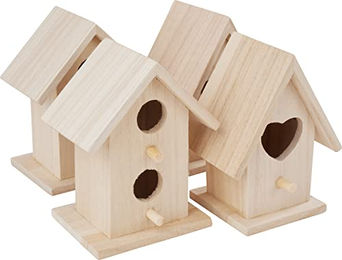 VBS 4er-Pack Deko-Vogelhäuser aus Holz in Beige als Vogelfutterstation und Nistkasten – Bild 1 von 2