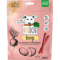 Produktbild von VEGDOG Beevys Belohnungssnack Vegan mit Büffel Rote Beete und Buchenrauch 80 g - 9 x 80 g