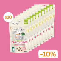 Produktbild von VEGDOG Brainy Bites Belohnungssnack Knusperkissen für Hunde mit Fermentationsprotein zur Gehirnentwicklung 10 x 80g