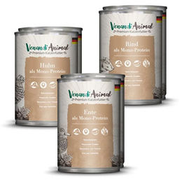 Venandi Animal Katzen Nassfutter Probierpaket Huhn Pute Rind 6 x 400 g getreidefrei mit hohem Fleischanteil für alle Altersstufen - 6 x 400 g – Bild 1 von 4