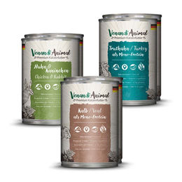 Venandi Animal Katzen Nassfutter Probierpaket II Huhn Kaninchen Kalb Truthahn getreidefrei mit hohem Fleischanteil 6 x 400 g - 6 x 400 g – Bild 1 von 7