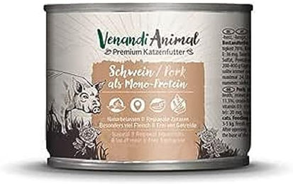 Venandi Animal Katzen Nassfutter Schwein Monoprotein Getreidefrei 6 x 200g - 6 x 200 g – Bild 1 von 5