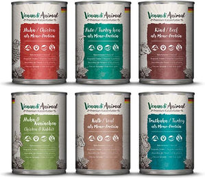 Produktbild von Venandi Animal Probierpaket III Hund Nassfutter mit Huhn Pute Rind Kaninchen Kalb und Truthahn hoher Fleischanteil 6x400g - 6 x 400 g