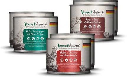 Venandi Animal Probierpaket Sensitive Hund Huhn Pute Rind 12x200g – Bild 1 von 2