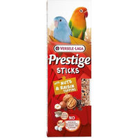 Produktbild von Versele-Laga Prestige Sticks Snack für kleine Papageien und Wellensittiche mit Nuss- und Rosinentopping 2 x 60 g - 4 x 60 g